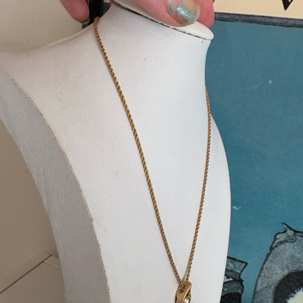 Christian Dior Vintage Gold Pendant Necklace with Clear Stone - Women Jewelry - Picture 12 of 13